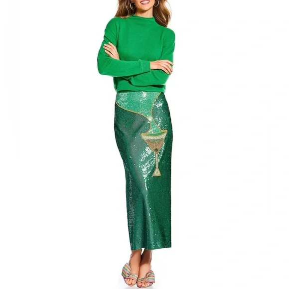Antonio Melani x The Nat Note Naomi Embellished Martini Sequin Pencil Midi Skirt - Picture 3 of 6